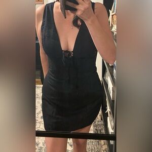 Mango Tie Front Sleeveless Black Linen-Blend Mini Dress